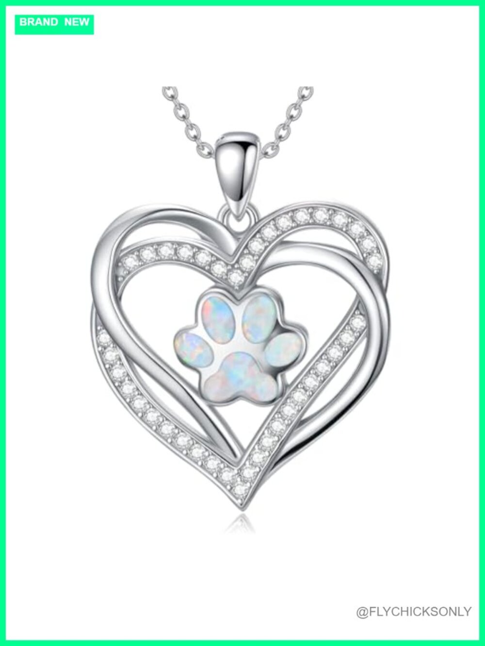 925 Sterling Silver Paw Print Heart Necklace Pendant Pet Jewelry Gift